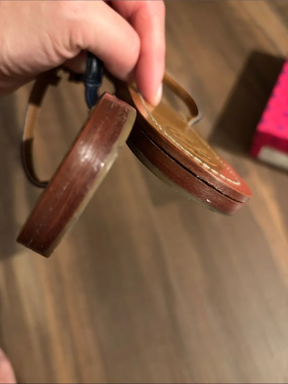 Tory Burch Navy and Tan Leather T-strap Sandals